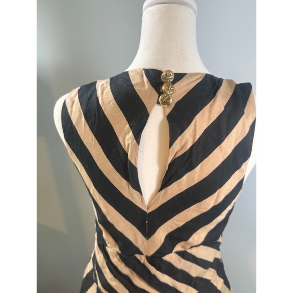 Leifsdottir Anthropologie Striped Halter Dress Sz 12 Silk Cotton Blend Black Tan - Picture 9 of 13